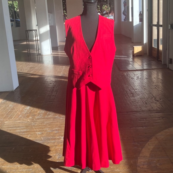 red 3pc vintage wool circle skirt set/suit - Picture 14 of 16
